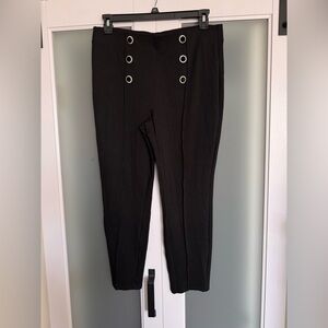 Black High-Waisted Pants with Rhinestone Button Detail